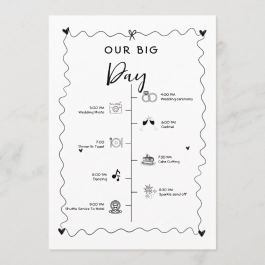 手書きファンキー結婚式の日のイベントタイムライン プログラム (裏面)