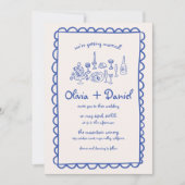 手書きファンキー青の手結婚跡 招待状 (正面)