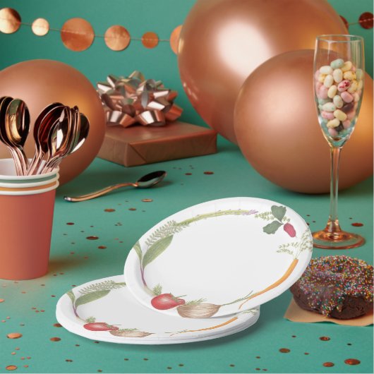 手書きファームスタンドベジタブルメドレー ペーパープレート (複数)