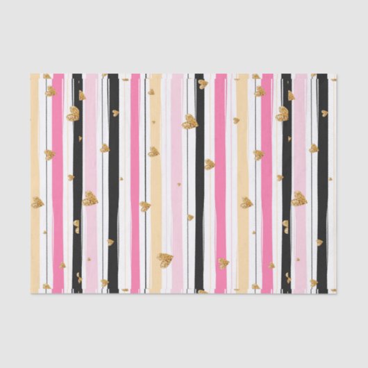 手書きフェイク金ゴールドハートとストライプパターン2 薄葉紙 (正面)