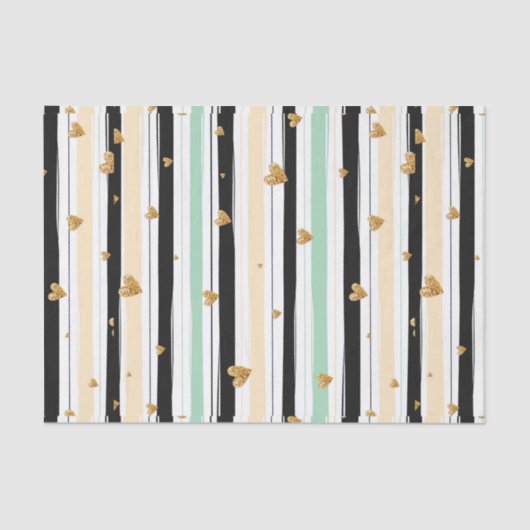 手書きフェイク金ゴールドハートとストライプパターン 薄葉紙 (正面)