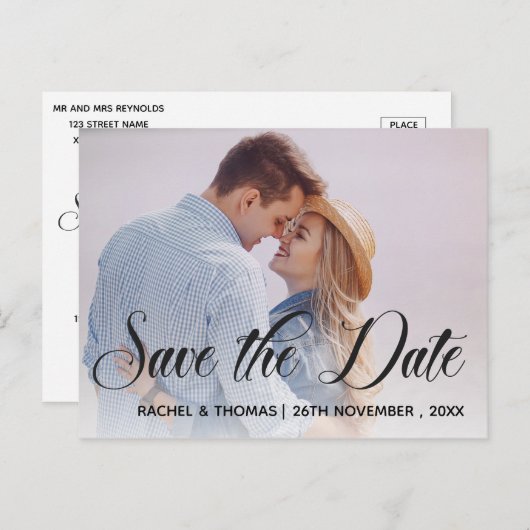 手書きフォトウェディング日付はがきを保存 案内ポストカード (正面/裏面)