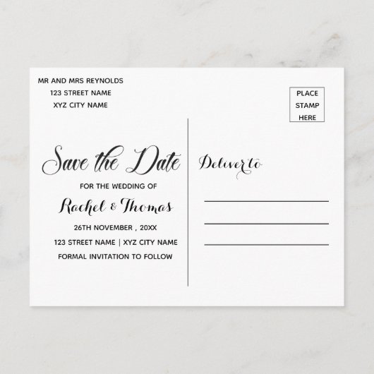 手書きフォトウェディング日付はがきを保存 案内ポストカード (裏面)