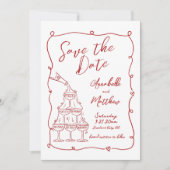 手書きフォトレお洒落ッド結婚ズ セーブザデート (正面)