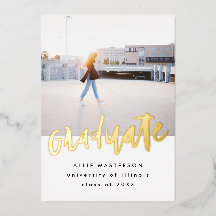 手書きフォントの写真付きゴールド卒業発表