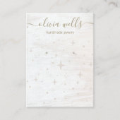 手書きフォントホワイトスターズウッドイヤリングディスプレイ 名刺 (正面)