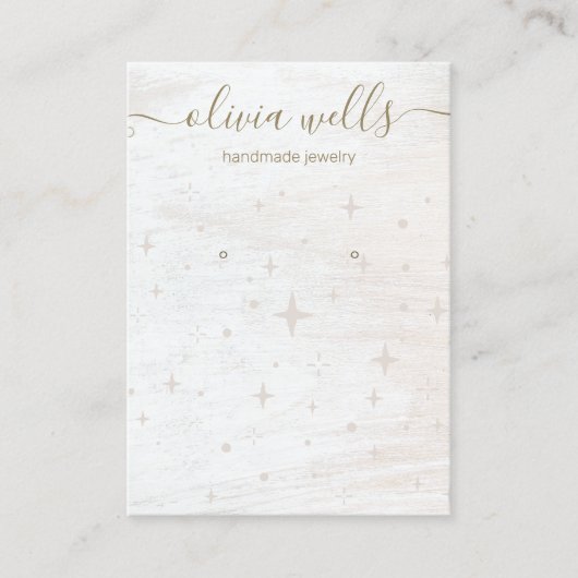 手書きフォントホワイトスターズウッドイヤリングディスプレイ 名刺 (正面)