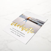 手書きフォント写真 ゴールド卒業おめでとう 箔招待状 (回転した状態)