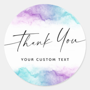 手書きフォント感謝していあなたアクアパープル水色 ラウンドシール