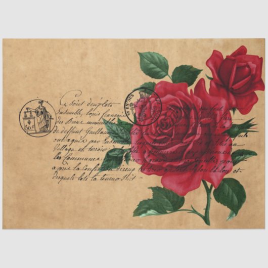 手書きフランスのとレッドローズシリーズデザイン10 薄葉紙 (正面)