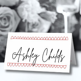 手書きフランスのレッドお洒落結婚ズ プレイスカード