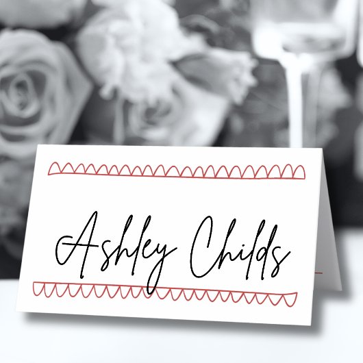 手書きフランスのレッドお洒落結婚ズ プレイスカード