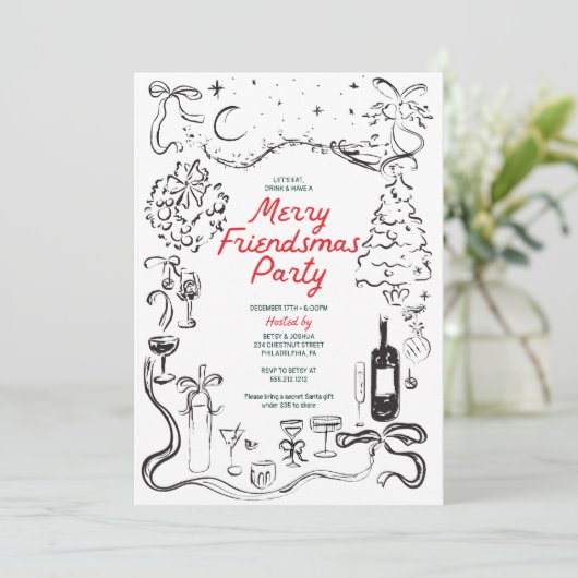 手書きフレンドスマスクリスマスパーティー 招待状 (スタンド正面)