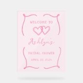 手書きフレームピンクブライダルシャワーアクリル記号 アクリルサイン (正面)