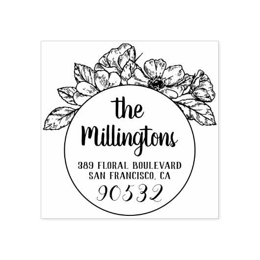 手書きフローラファミリ名と差出人住所 ラバースタンプ (インプリント)