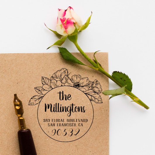 手書きフローラファミリ名と差出人住所 ラバースタンプ