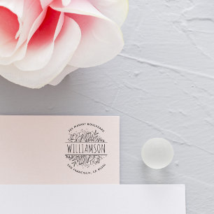 手書きフローラフレームのラウンド名差出人住所 ラバースタンプ