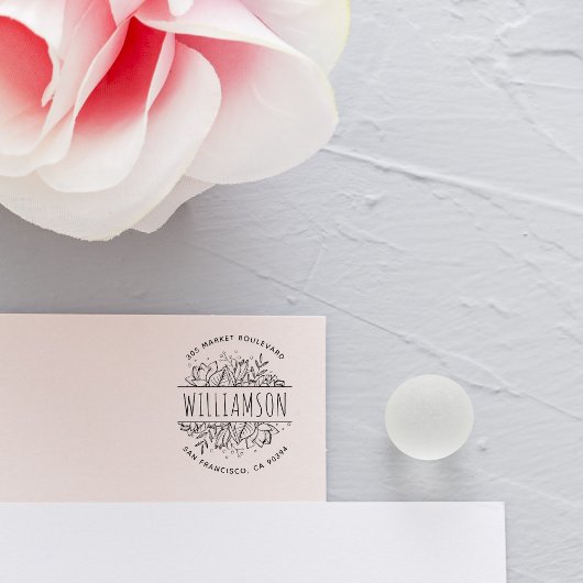 手書きフローラフレームのラウンド名差出人住所 ラバースタンプ