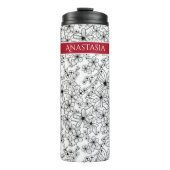 手書きフローラホワイトブラックパターンと赤の名前 タンブラー (正面)