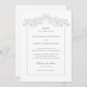 手書きフローラボウフレームグレイ結婚ズ 招待状 (正面/裏面)