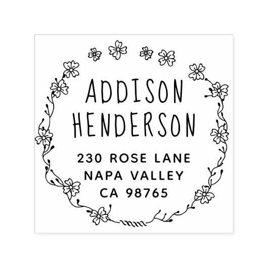 手書きフローラリース名と差出人住所 セルフインキングスタンプ (デザイン)