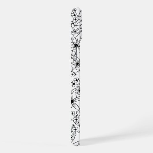 手書きフローラ白黒模様とモノグラム iPhoneケース (右側面)