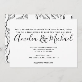 手書きフローラ緑白葉結婚の 招待状