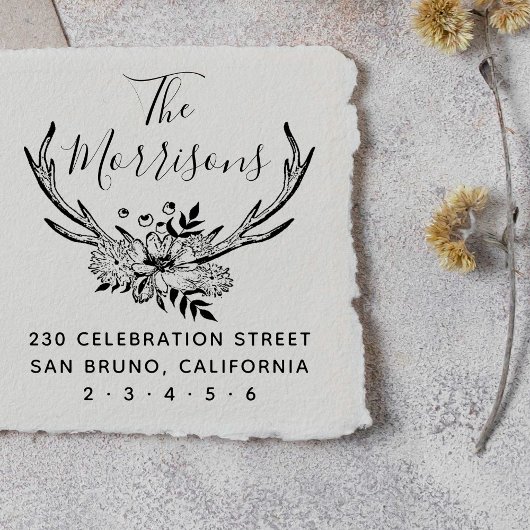 手書きフローラ〔雄ジカの〕枝角カスタム差出人住所 セルフインキングスタンプ