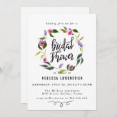 手書きブライダルシャワースクリプトフローラリース 招待状 (正面/裏面)