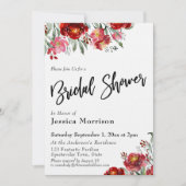 手書きブライダルシャワーブルゴーニュ赤い花 招待状 (正面)