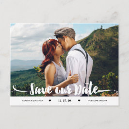 手書きブラシスクリプト写真の日付の保存 案内ポストカード