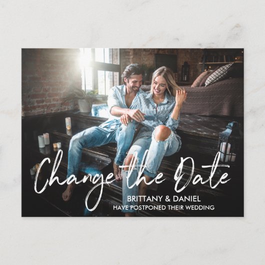 手書きブラシスクリプト日付の写真の変更 ポストカード (正面)