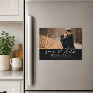 手書きブラックの結婚式延期通知 マグネット招待状