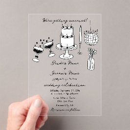 手書きブラックイラストドードル結婚ズ アクリル招待状