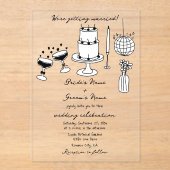 手書きブラックイラストドードル結婚ズ アクリル招待状 (正面)