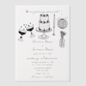 手書きブラックイラストドードル結婚ズ ベラム紙招待状 (正面)