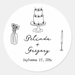手書きブラックイラストドードル結婚ズ ラウンドシール