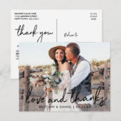 手書きブラックスクリプトラブアンドサンクスウェディング ポストカード (正面/裏面)