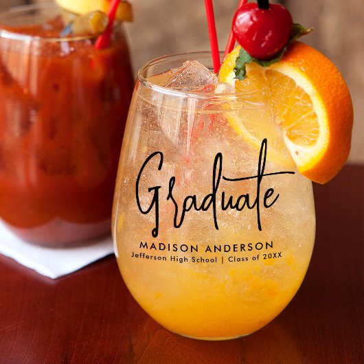 手書きブラックスクリプト卒業 ステムなしワイングラス