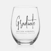 手書きブラックスクリプト卒業 ステムなしワイングラス (正面)