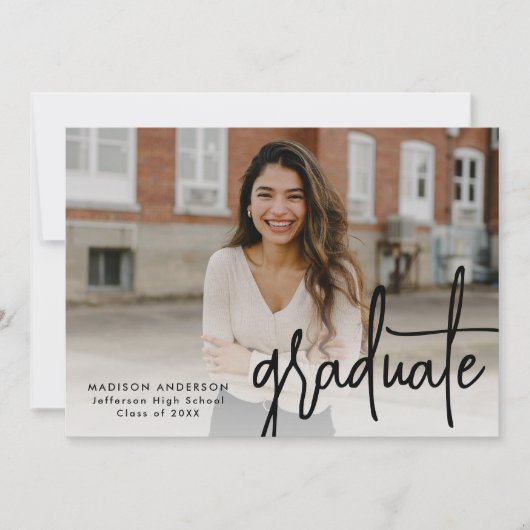 手書きブラックスクリプト2写真卒業 案内状 (正面)