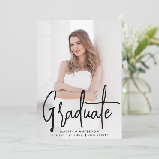 手書きブラックスクリプト2写真卒業 案内状 (スタンド正面)
