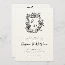 手書きブラックフローラクレストモノグラム結婚ズ