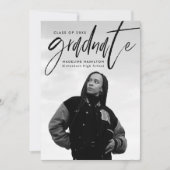 手書きブラックブラシスクリプト4写真卒業 案内状 (正面)