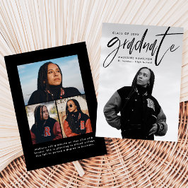 手書きブラックブラシスクリプト4写真卒業 案内状