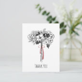 手書きブラック&ホワイトフローラブーケありがとう サンキューカード (スタンド正面)