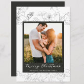 手書きブラック&ホワイトフローラメリークリスマス シーズンカード