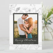 手書きブラック&ホワイトフローラメリークリスマス シーズンカード