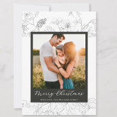 手書きブラック&ホワイトフローラメリークリスマス シーズンカード