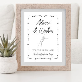 手書きブラック&ホワイト卒業アドバイス&ウィッシュ ポスター